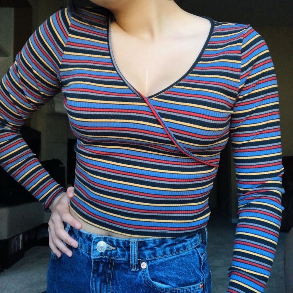 PS Basics - PacSun Striped V-Neck Long Sleeve Top